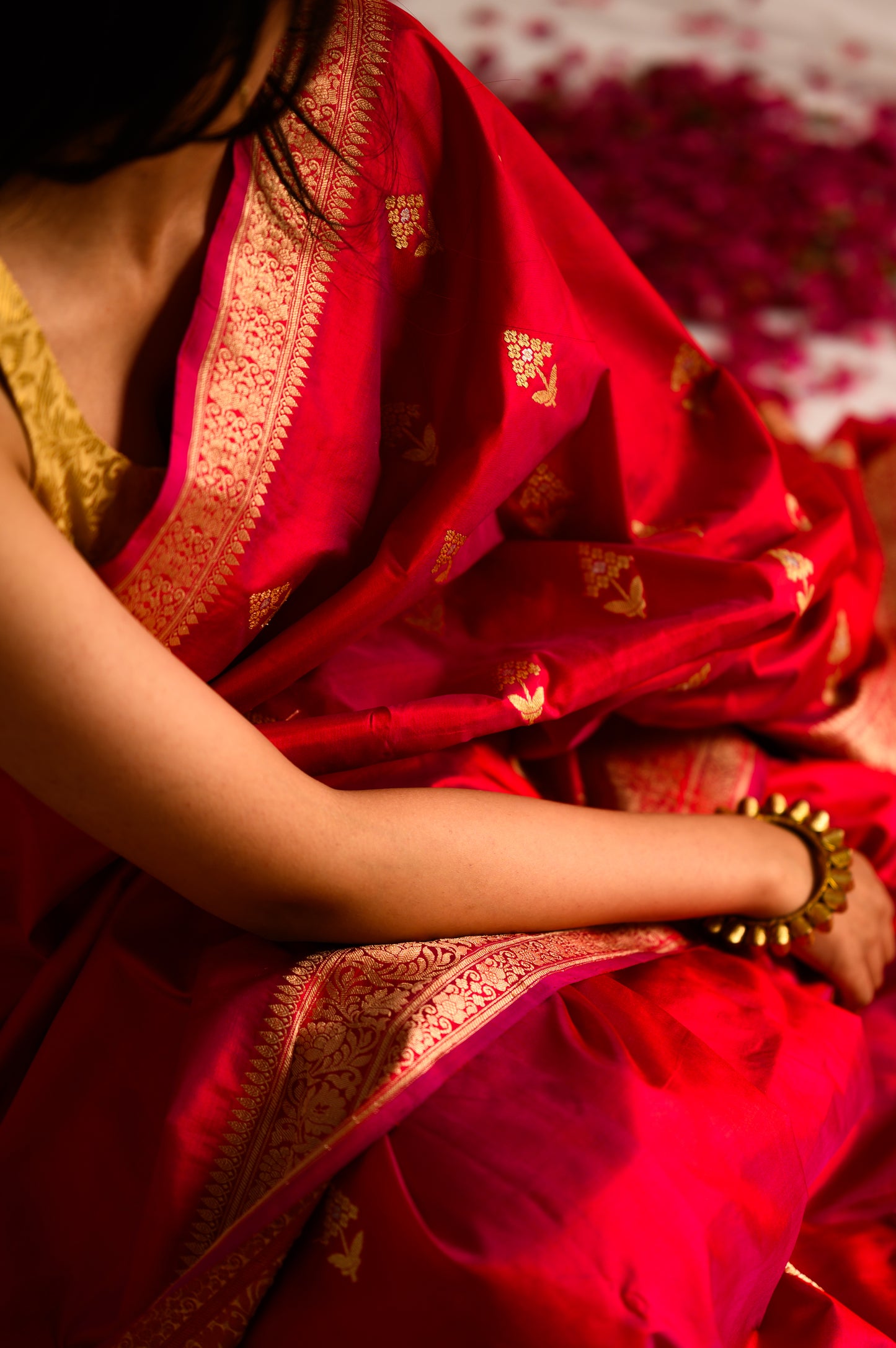 Surkh Red Katan Silk Banarasi With Kadhua Weaving