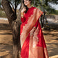 Laal Red Ghaat Pure Katan Silk Saree With Sona Rupa Work