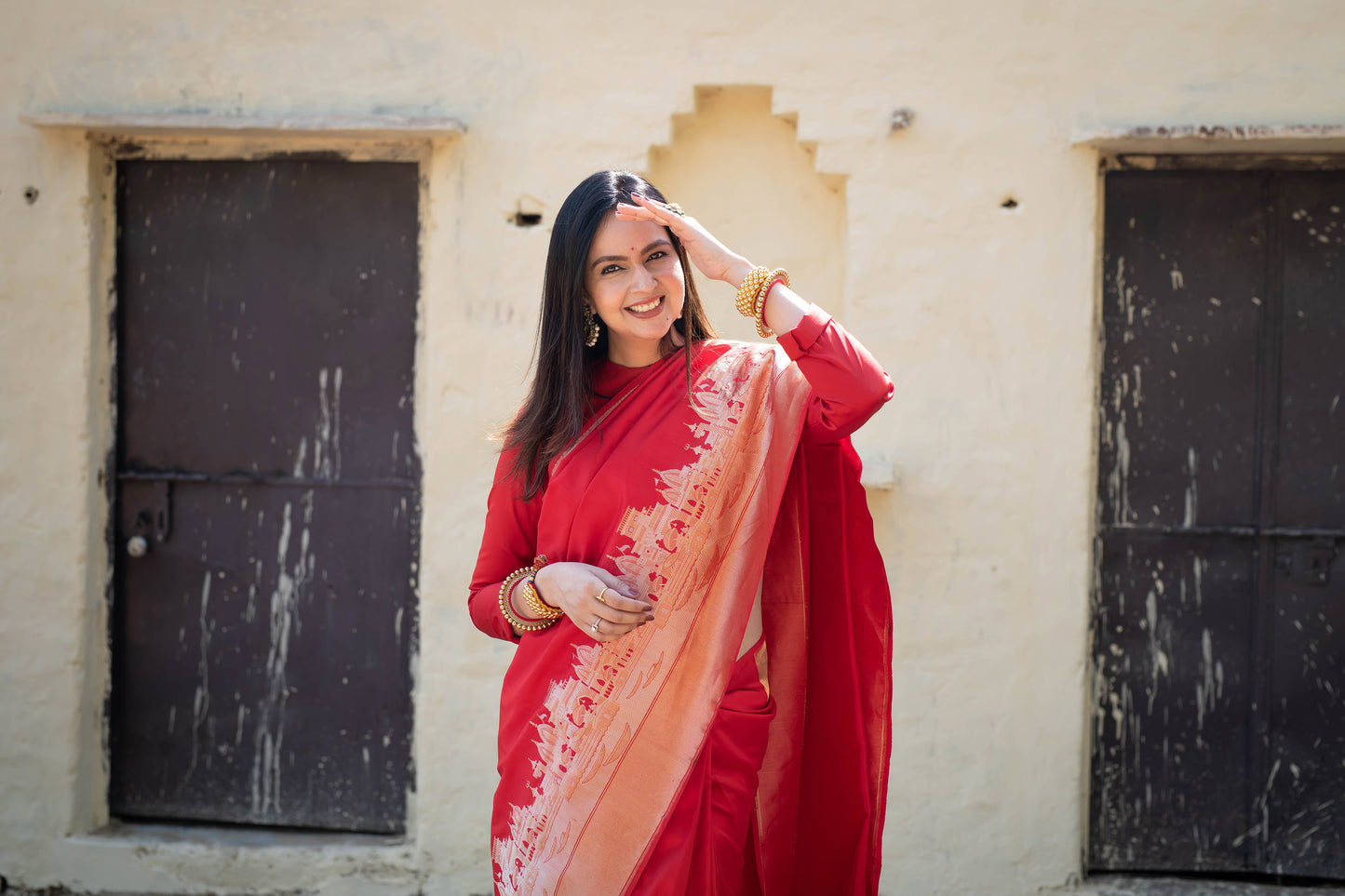 Laal Red Ghaat Pure Katan Silk Saree With Sona Rupa Work