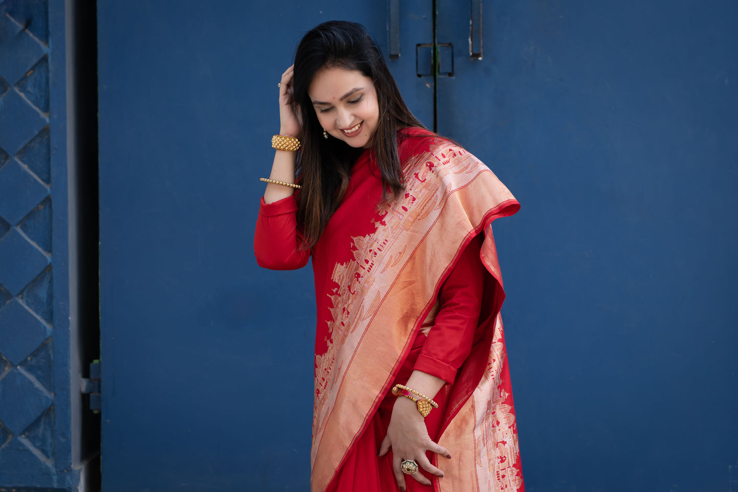 Laal Red Ghaat Pure Katan Silk Saree With Sona Rupa Work