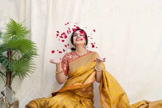 Vaijanti Ochre Pauri Katan Silk Saree