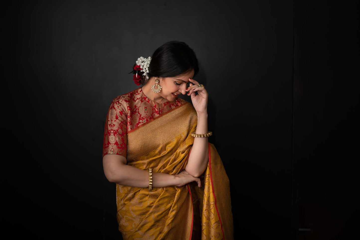 Vaijanti Ochre Pauri Katan Silk Saree