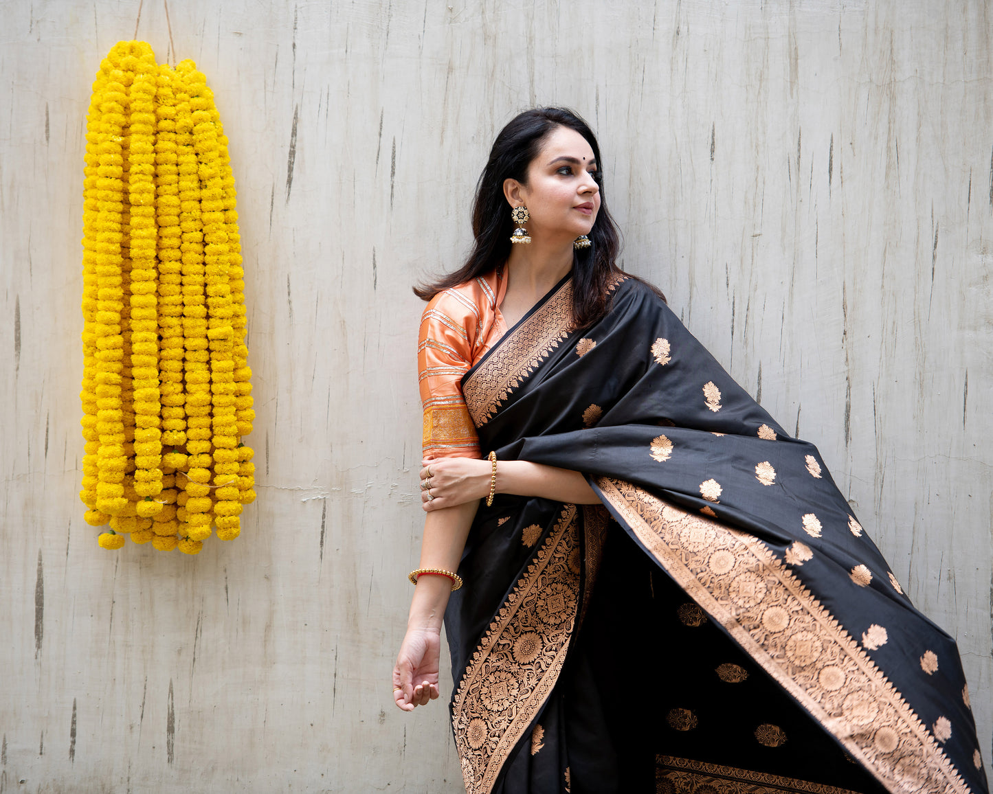 Saanjh Black Katan Silk With Antique Zari