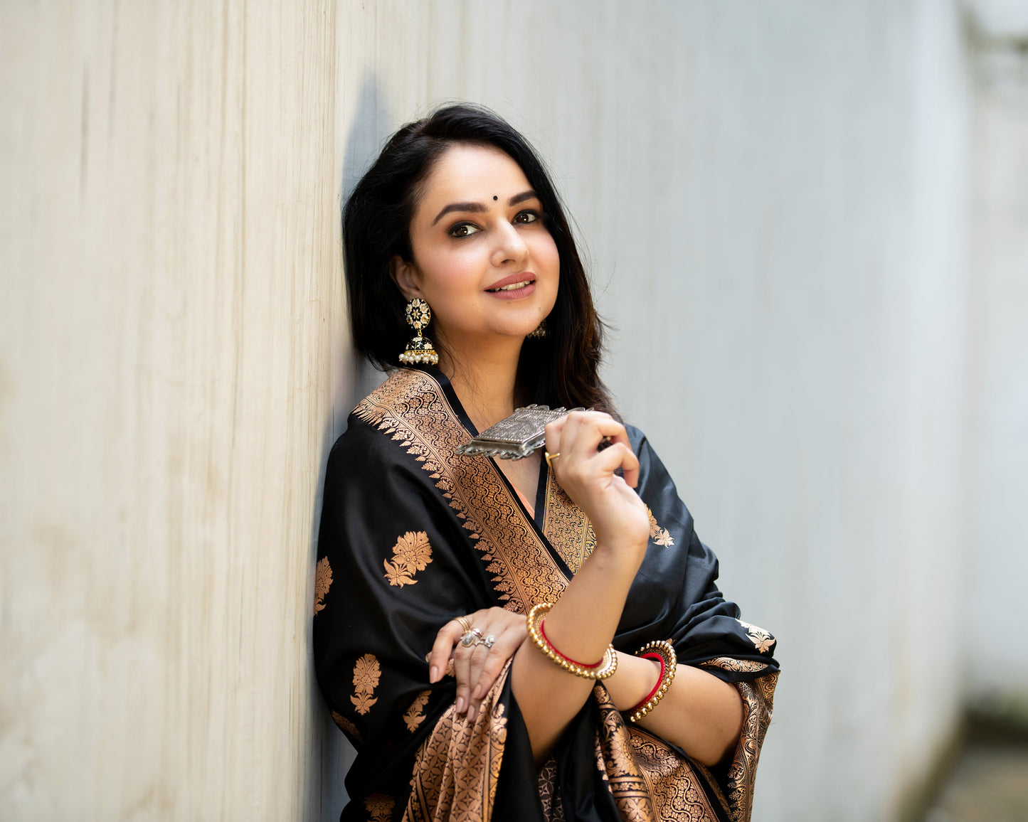 Saanjh Black Katan Silk With Antique Zari