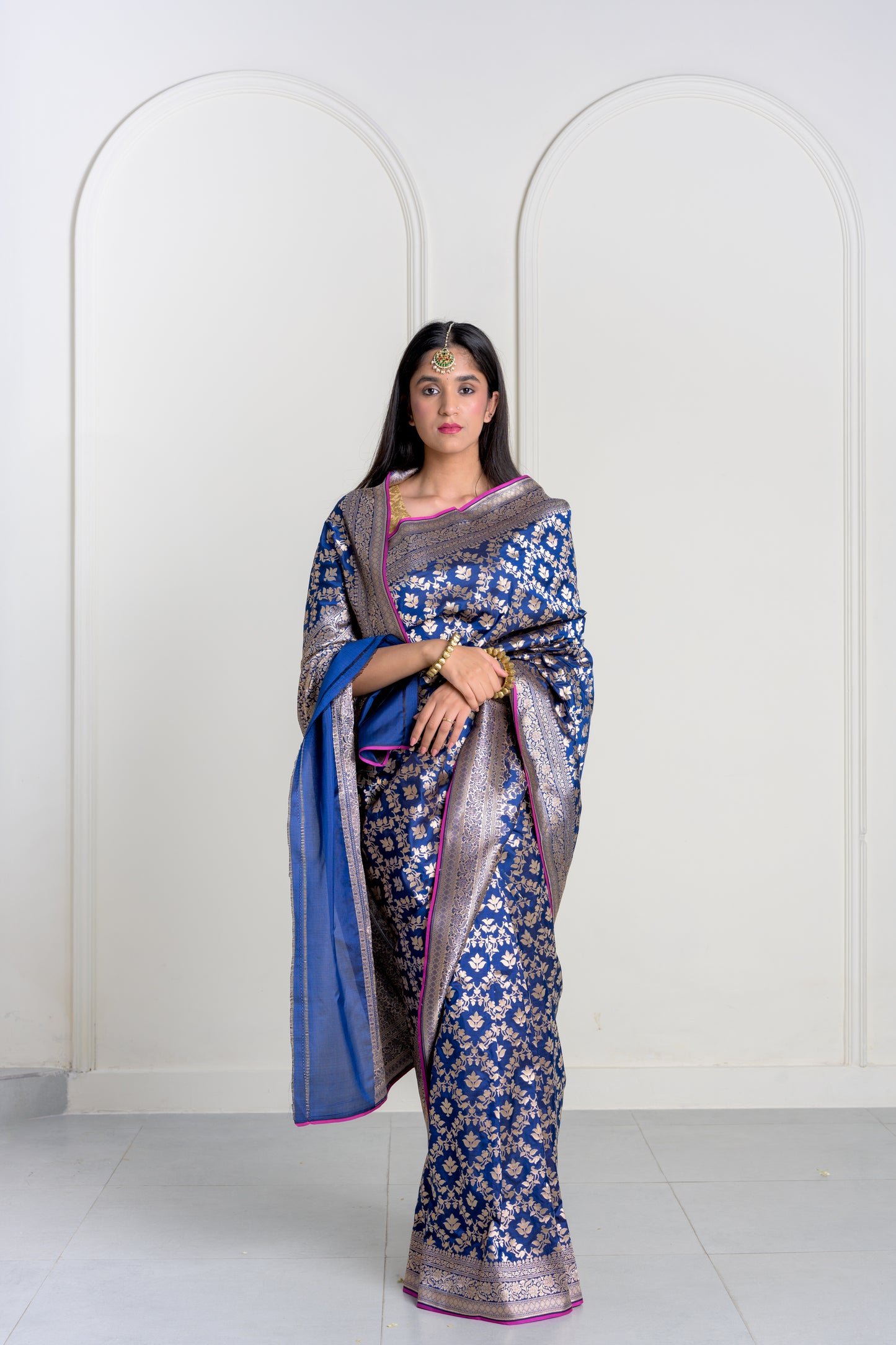 Neela Blue Pure Katan Silk Jangla Banarasi With Cutwork Weaving