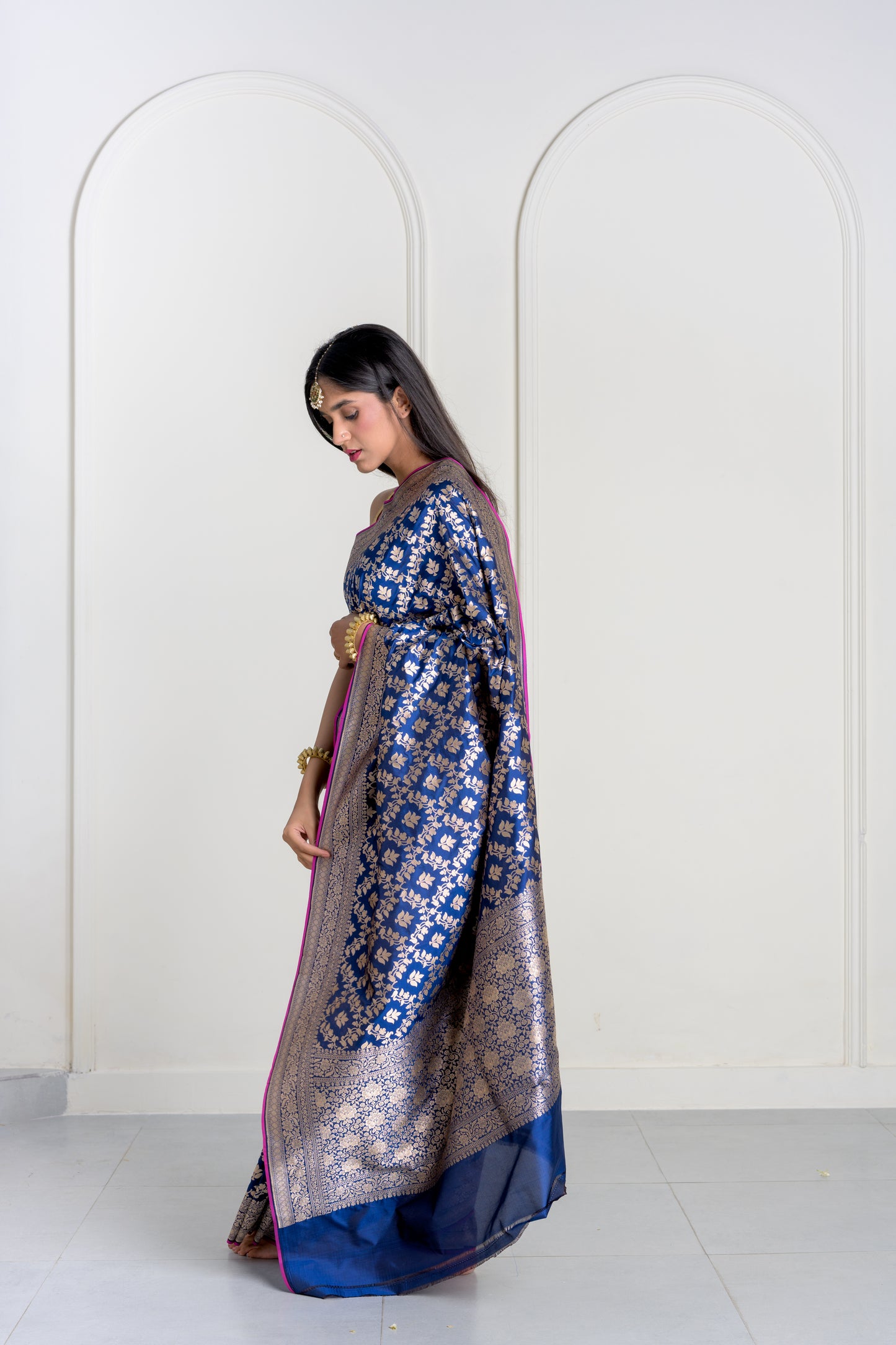 Neela Blue Pure Katan Silk Jangla Banarasi With Cutwork Weaving