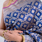 Neela Blue Pure Katan Silk Jangla Banarasi With Cutwork Weaving